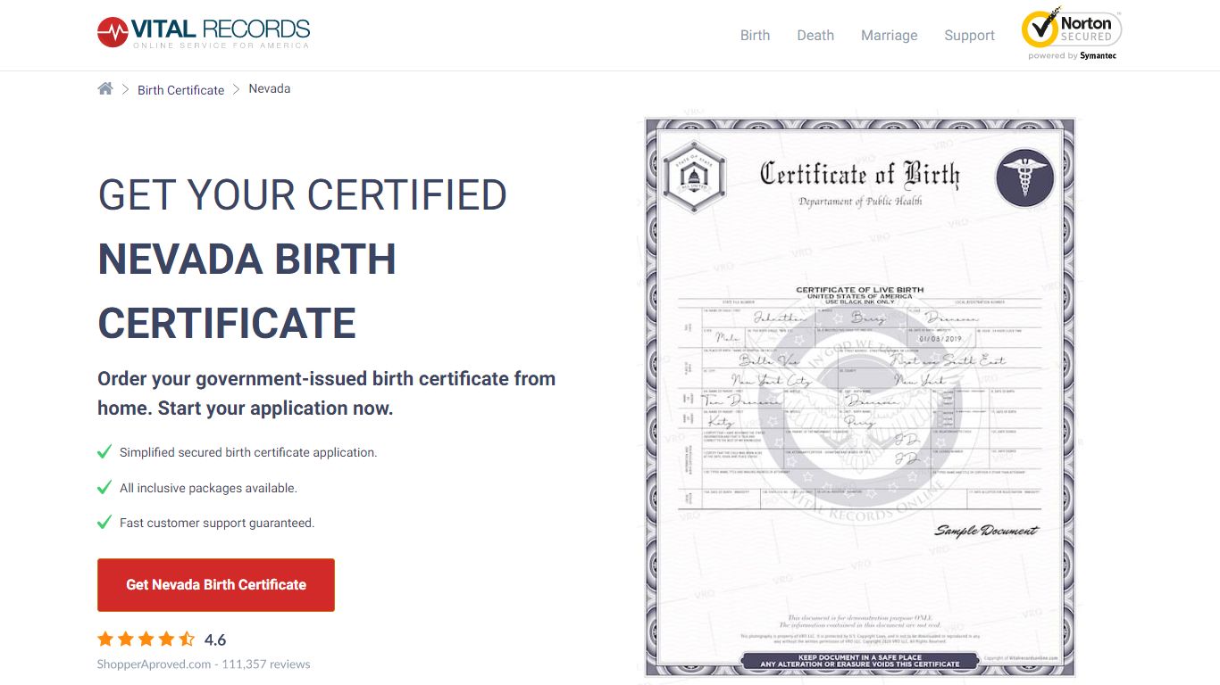 Official Nevada Birth Certificate | Birth Records Copy