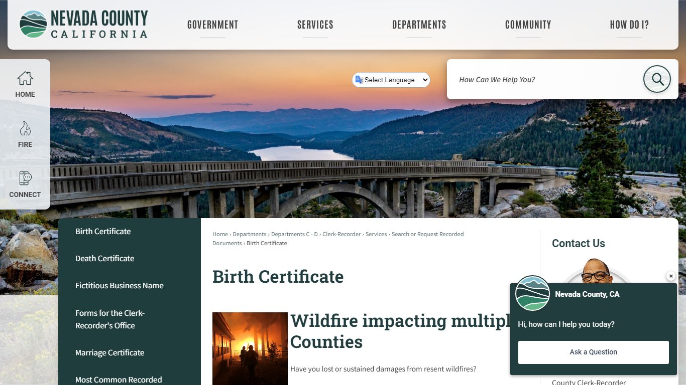 Birth Certificate | Nevada County, CA